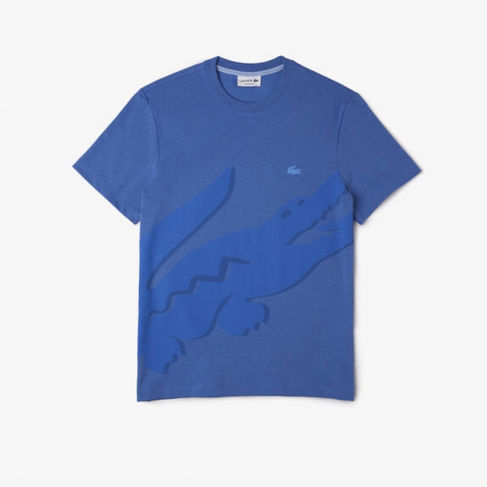 Lacoste Men's Crocodile Print Crew Neck Stretch Organic Cotton T-Shirt Blue